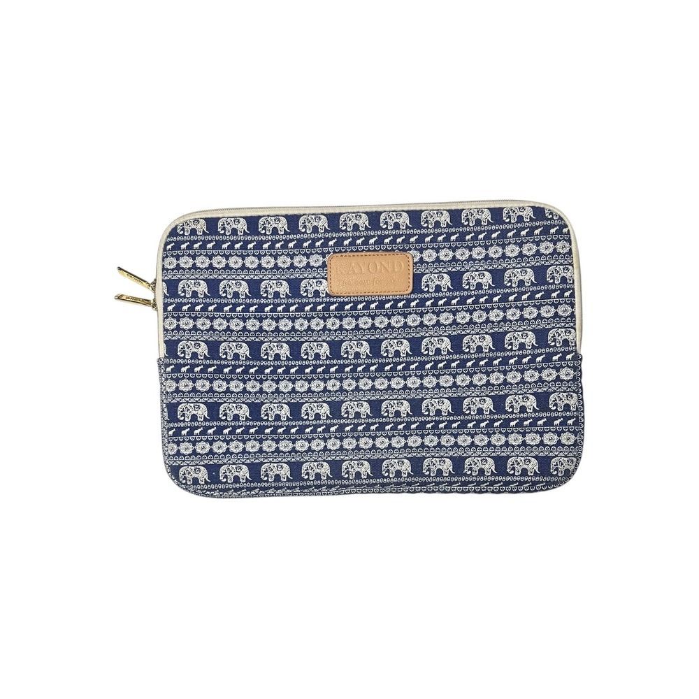 Kayond Blue Elephant Print Padded Laptop Sleeve Case 13-14 Inch Bohemian Canvas
